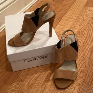 Calvin Klein Suede Tan and Black Heels